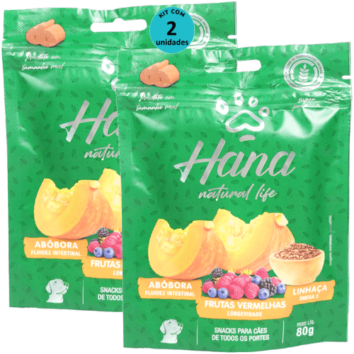 Hana Natural Life Abóbora Frutas Vermelhas Linhaça 80g Para Cães Adultos Kit C/ 2 Un
